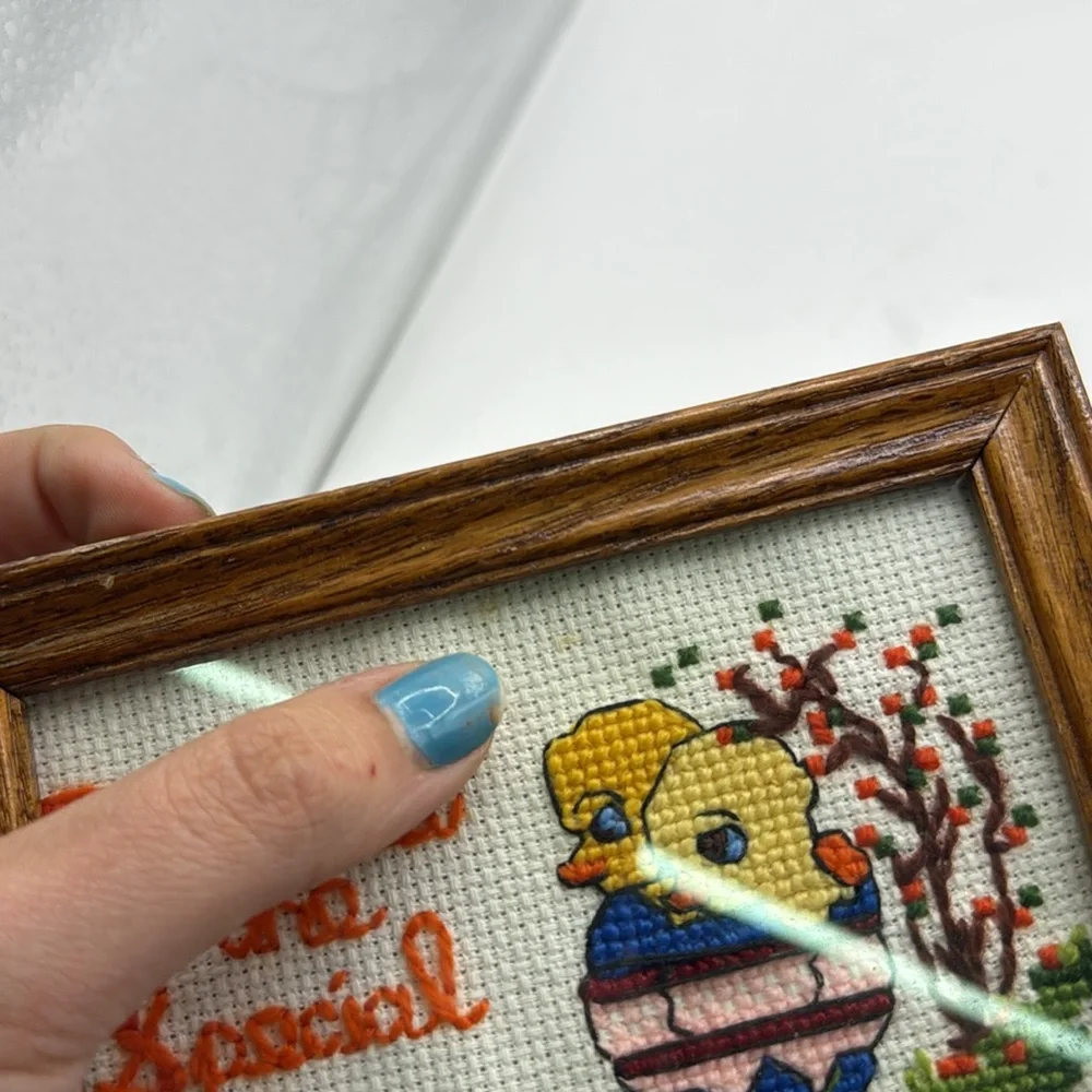 Vintages Framed Cross Stitch Needlepoint Friends Are Special Chicks Ducks Egg